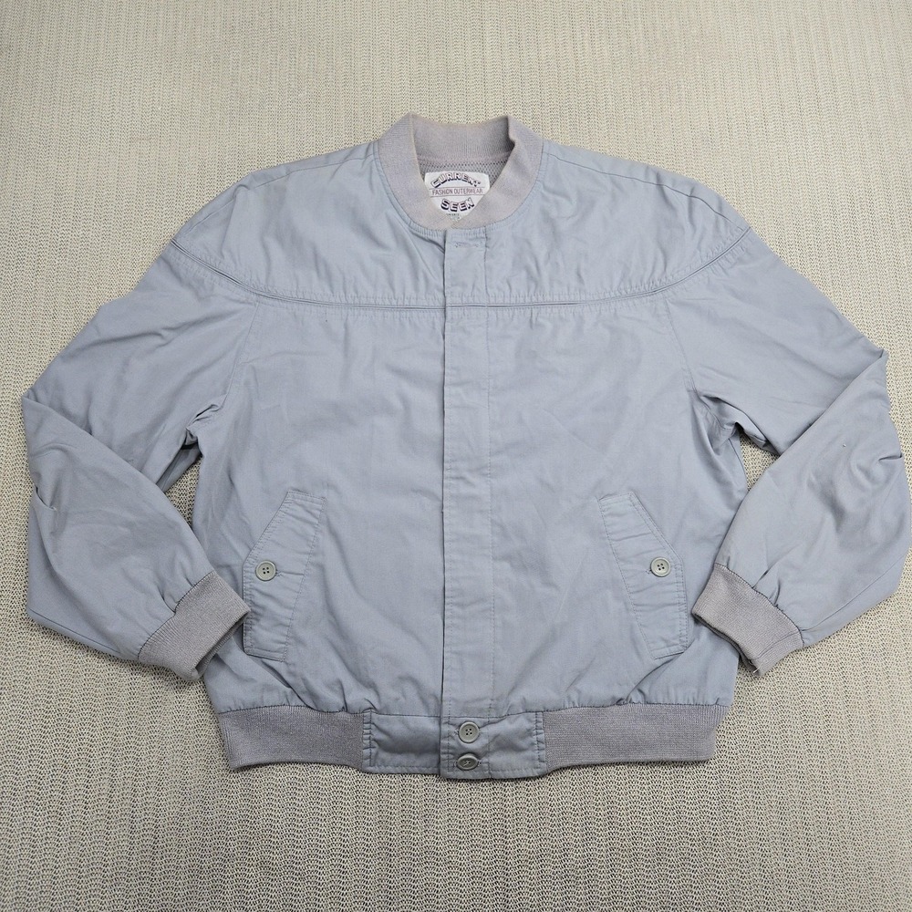 Vintage Current Seen Jacket Mens Large Gray Bomber Lightweight Zip Pockets 80s